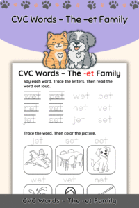 Free CVC Words Worksheet: The “-et” Word Family