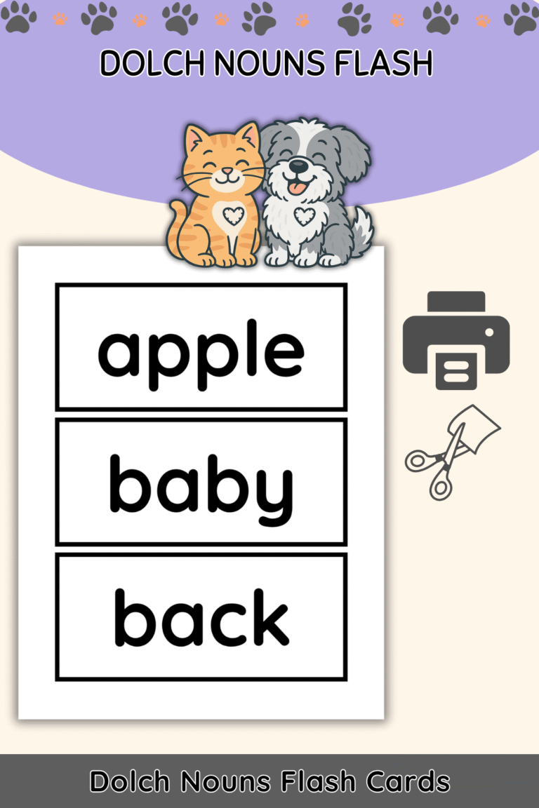 Free Printable Dolch Nouns Flashcards (95 Words)