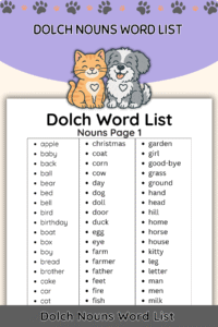 Free Dolch Nouns Sight Word List (Printable PDF)