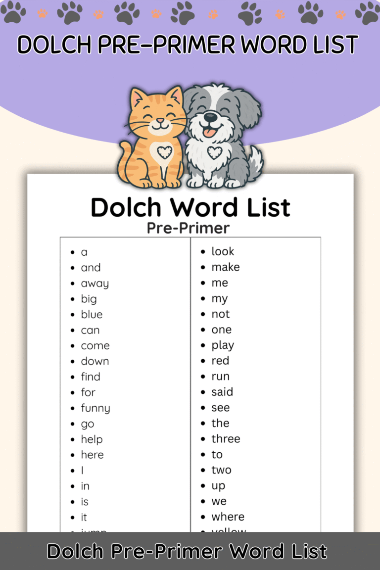 Free Dolch Sight Words List – Pre-Primer (Preschool/Kindergarten)