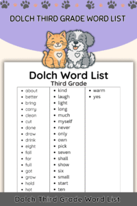 Free Dolch Sight Words List – Third Grade