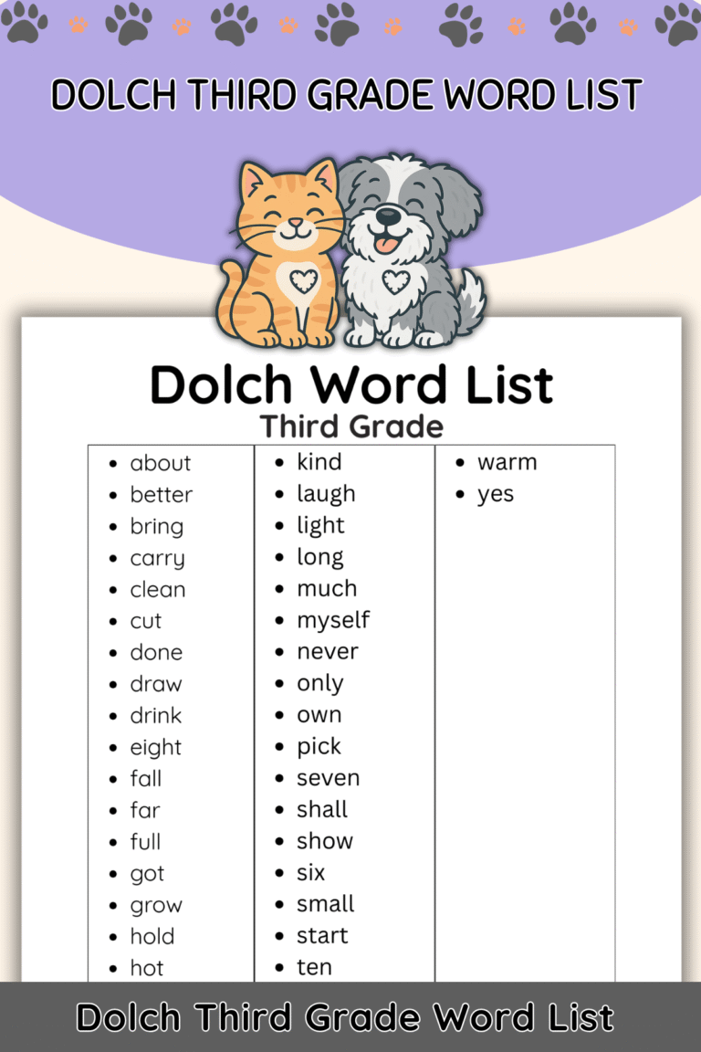 Free Dolch Sight Words List – Third Grade