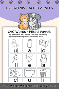 Free CVC Words – Mixed Vowel Worksheet (Printable Phonics Practice)