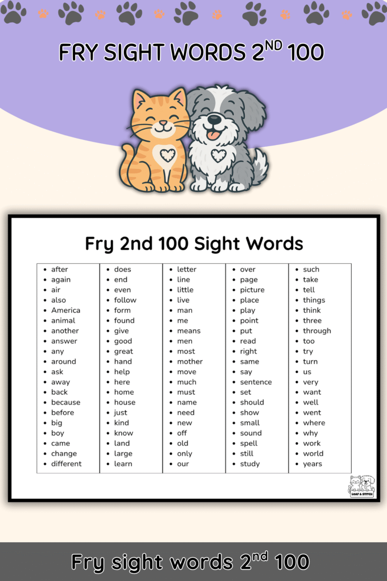 Free Fry Second 100 Sight Words List