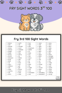 Free Fry Third 100 Sight Words List
