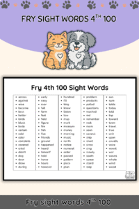 Free Fry Fourth 100 Sight Words List