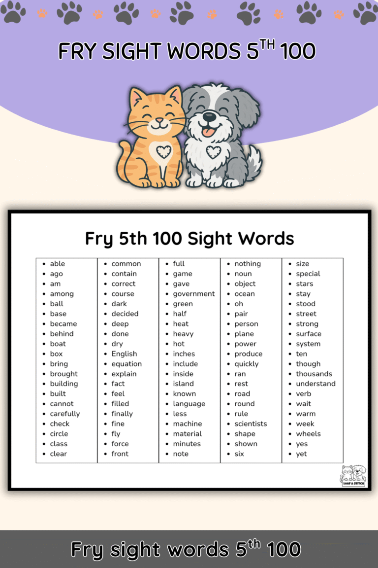Free Fry Fifth 100 Sight Words List