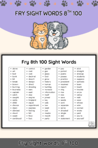 Free Fry Eighth 100 Sight Words List