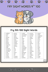 Free Fry Ninth 100 Sight Words List