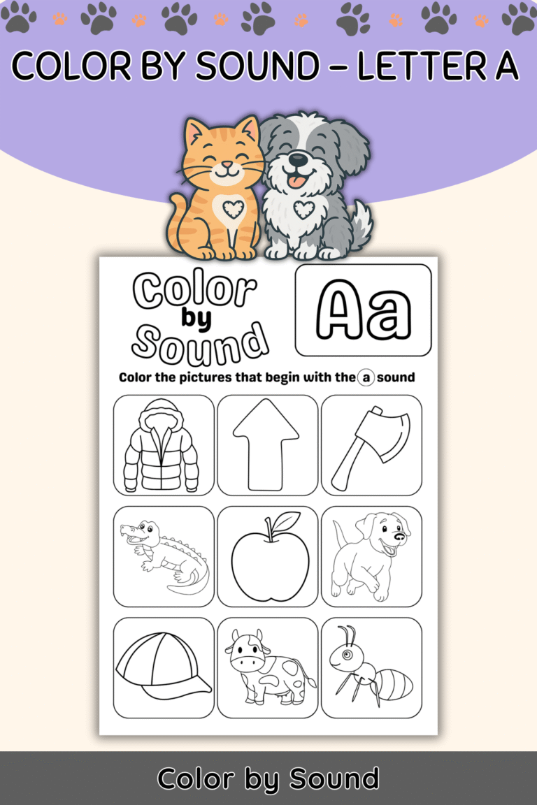 Color by Beginning Sound – Letter A Worksheet