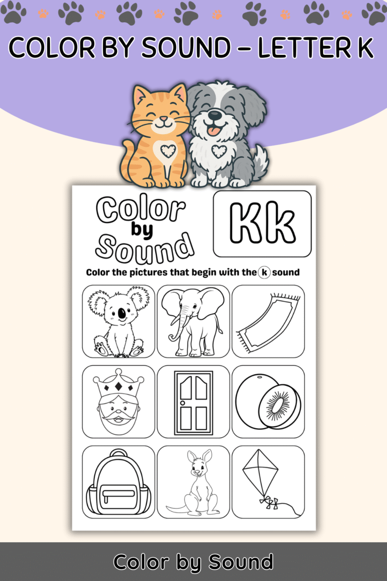 Color by Beginning Sound – Letter K Worksheet