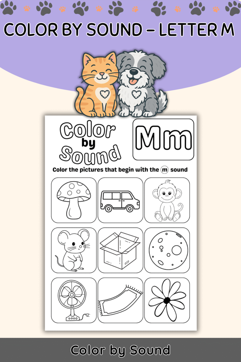 Color by Beginning Sound – Letter M Worksheet