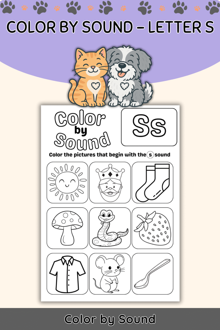 Color by Beginning Sound – Letter S Worksheet