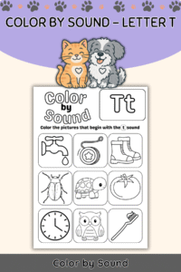 Color by Beginning Sound – Letter T Worksheet