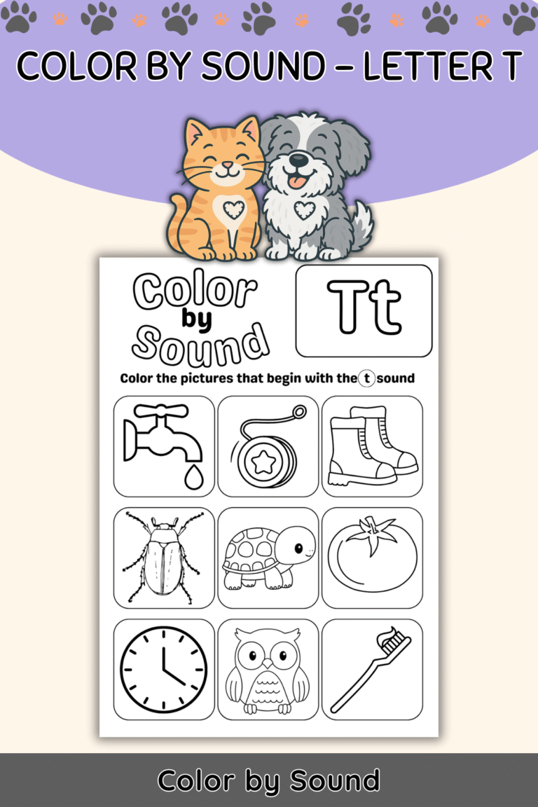 Color by Beginning Sound – Letter T Worksheet