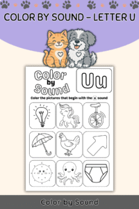 Color by Beginning Sound – Letter U Worksheet