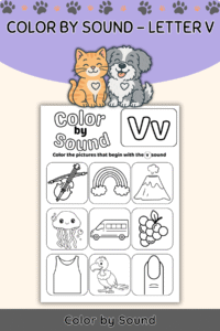 Color by Beginning Sound – Letter V Worksheet