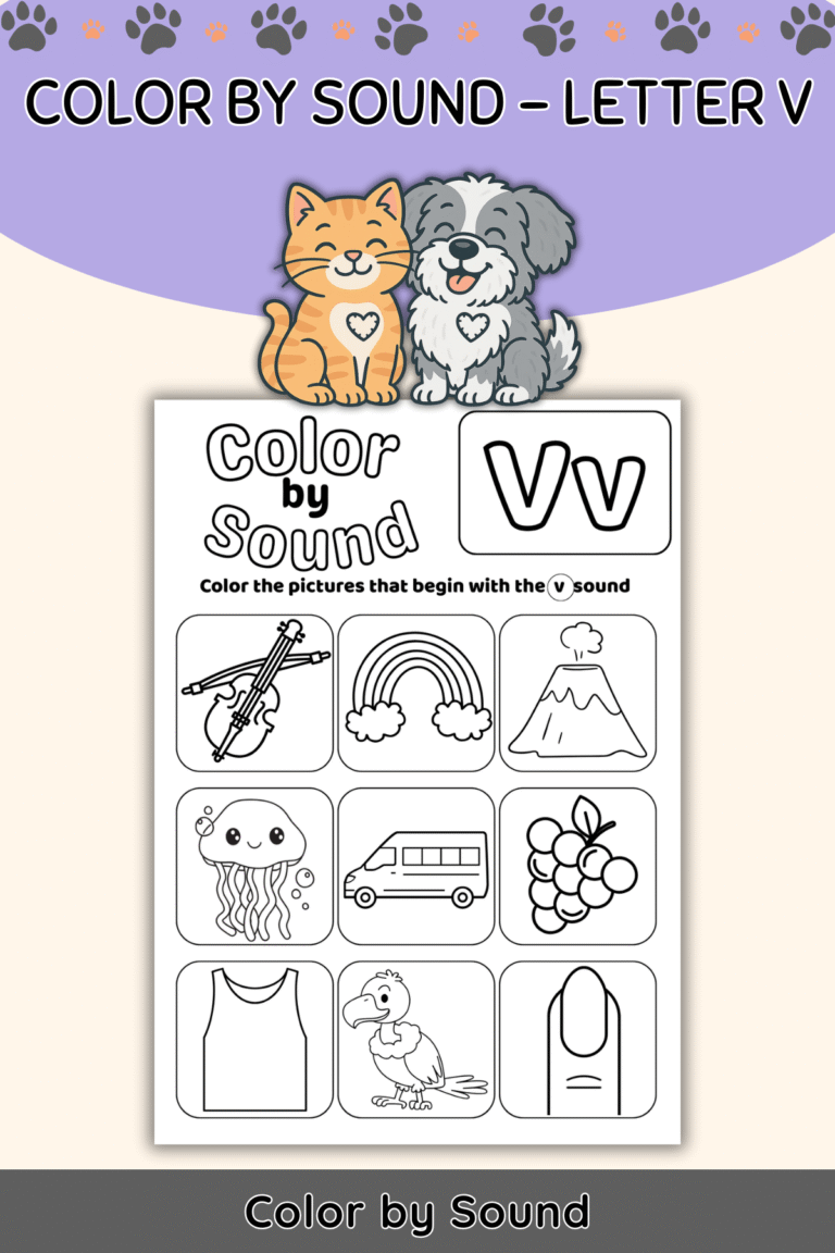 Color by Beginning Sound – Letter V Worksheet