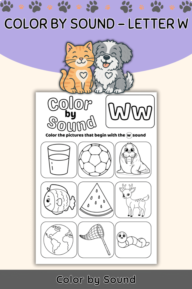Color by Beginning Sound – Letter W Worksheet