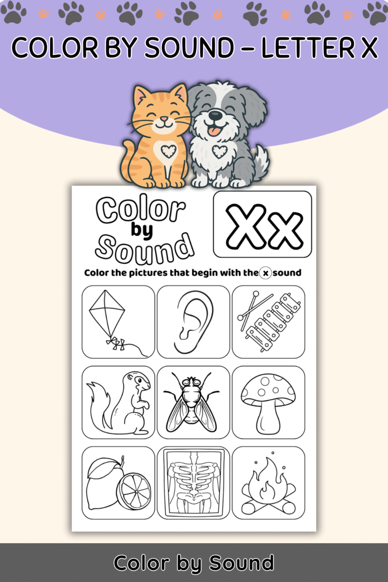 Color by Beginning Sound – Letter X Worksheet