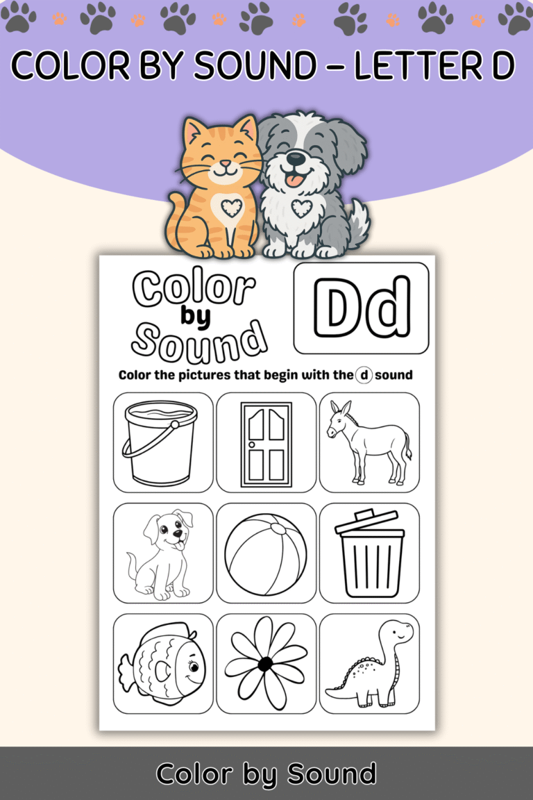 Color by Beginning Sound – Letter D Worksheet