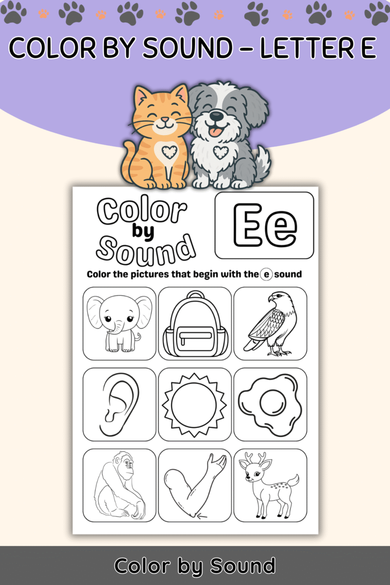 Color by Beginning Sound – Letter E Worksheet