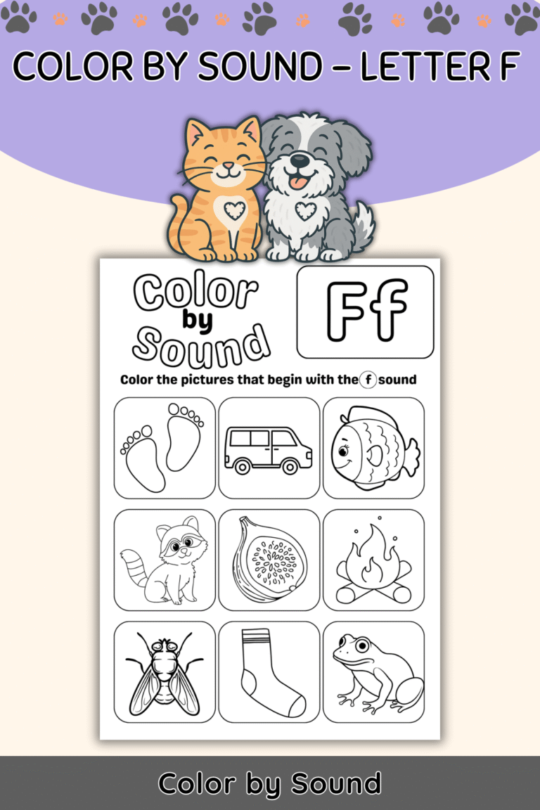 Color by Beginning Sound – Letter F Worksheet
