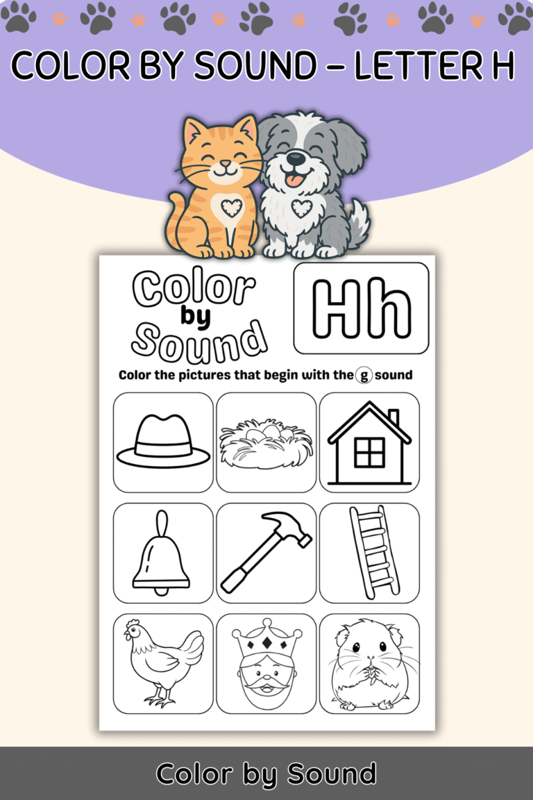 Color by Beginning Sound – Letter H Worksheet