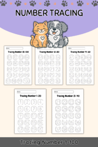 Number Tracing Worksheets (1–100) – 5-Page Set