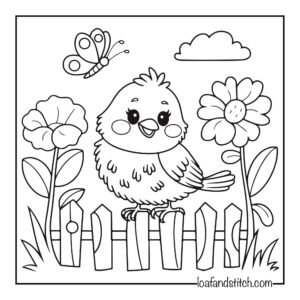 Free Easy Bird On Fence Coloring Page Printable PDF for Kids and Adults