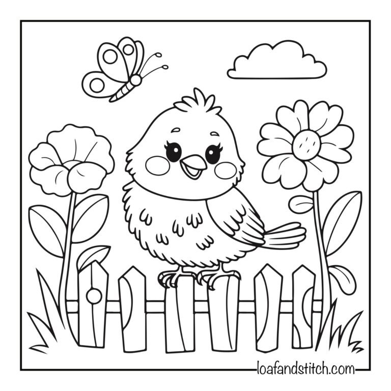 Free Easy Bird On Fence Coloring Page Printable PDF for Kids and Adults