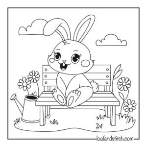 Free Easy Bunny On Bench Coloring Page Printable PDF for Kids and Adults