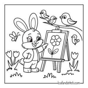 Free Easy Bunny Painting Coloring Page Printable PDF for Kids and Adults