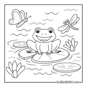 Free Easy Frog Pond Coloring Page Printable PDF