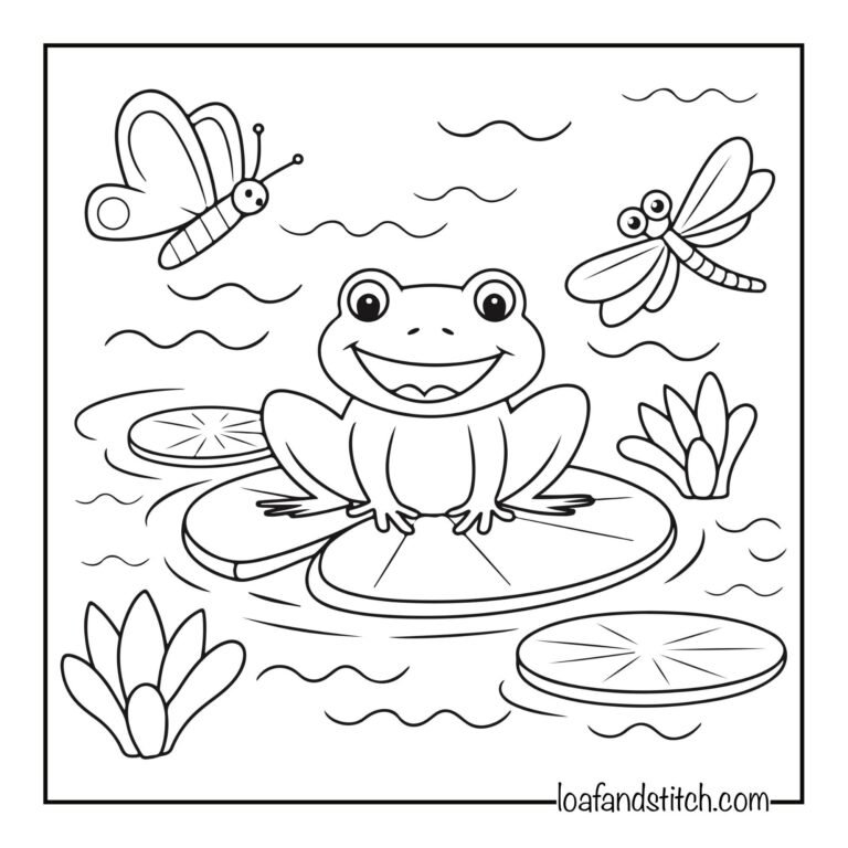 Free Easy Frog Pond Coloring Page Printable PDF