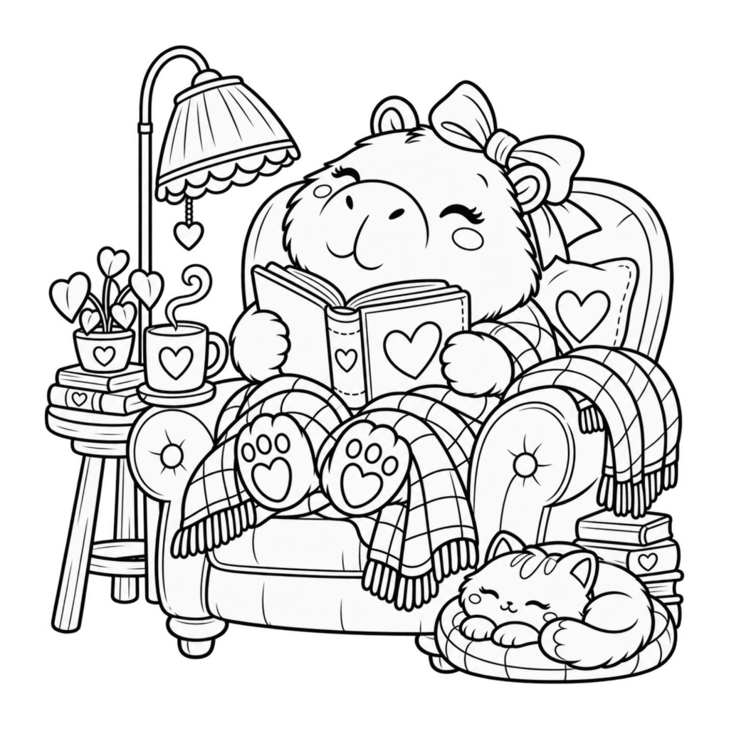Free bold and easy coloring book Capybara Days
