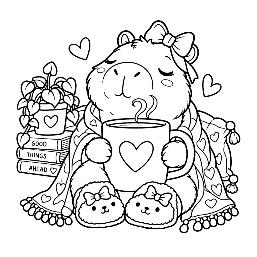 Free bold and easy coloring book Capybara Days