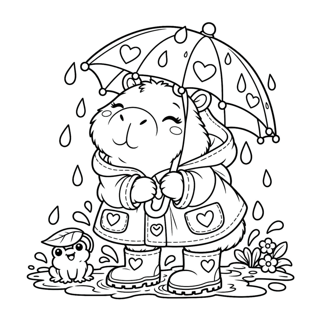 Free bold and easy coloring book Capybara Days