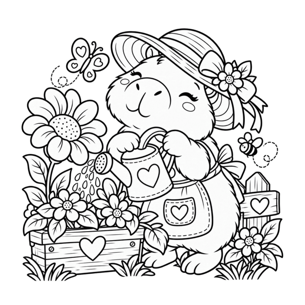 Free bold and easy coloring book Capybara Days