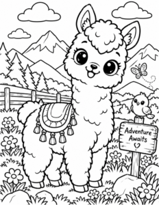Free Cute Alpaca Coloring Page