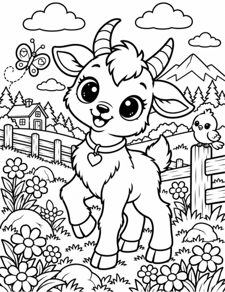 Free Cute Baby Goat Coloring Page