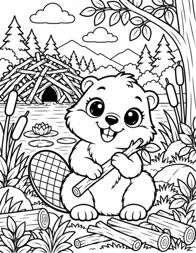 Free Cute Beaver Coloring Page