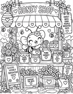 Free Bee Honey Shop Coloring Page