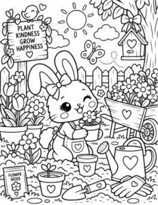 Free Bunny Flower Garden Coloring Page