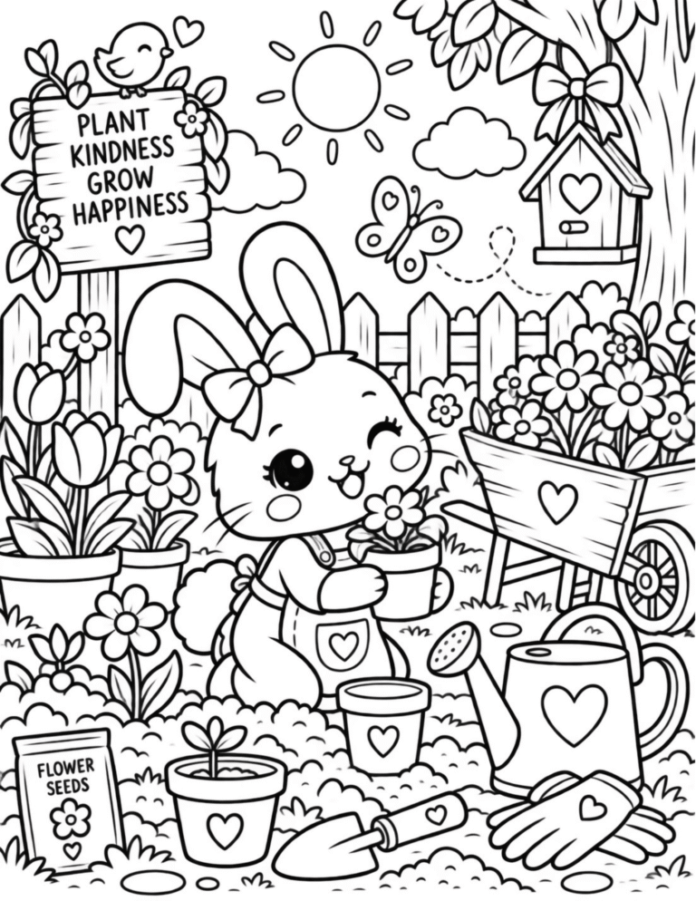 Free Bunny Flower Garden Coloring Page