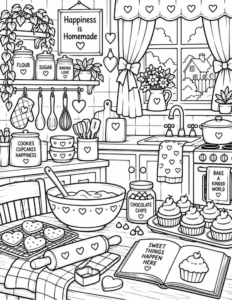 Free Cozy Kitchen Baking Coloring Page