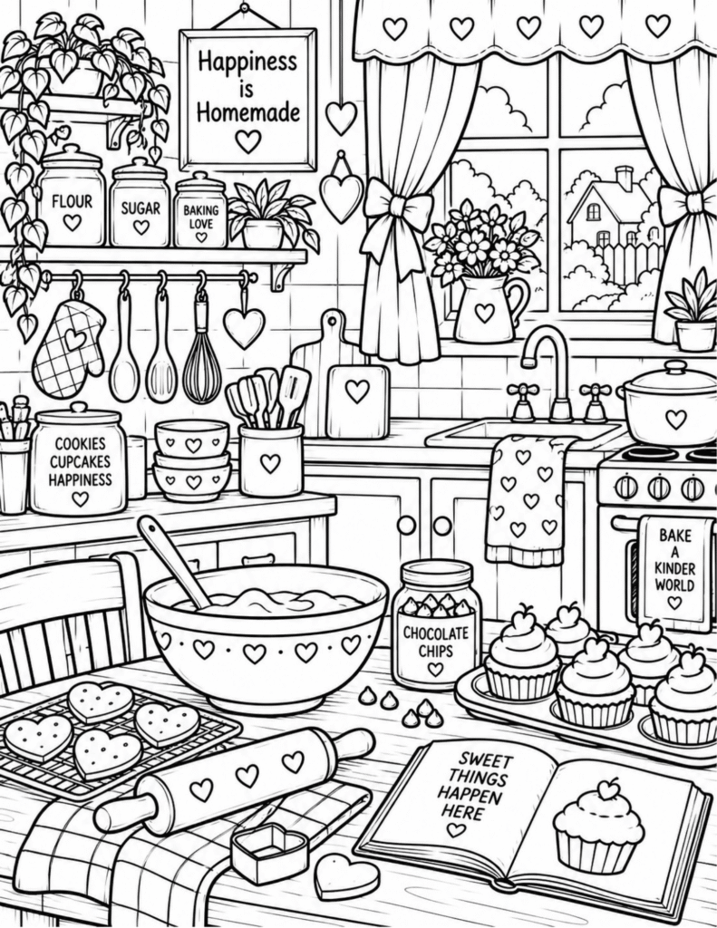 Free Cozy Kitchen Baking Coloring Page