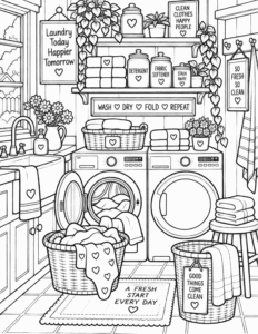 Free Cozy Laundry Room Coloring Page