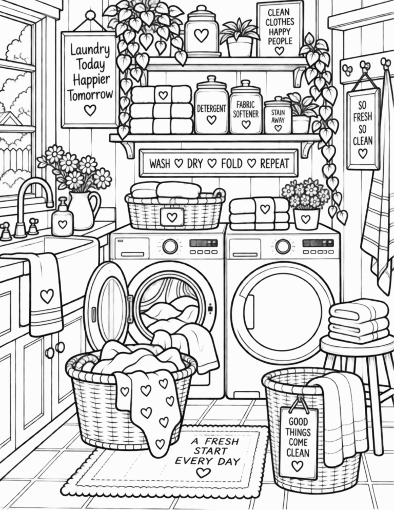 Free Cozy Laundry Room Coloring Page