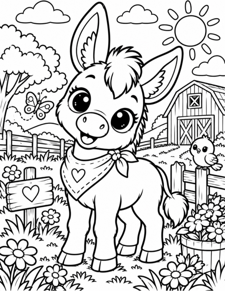 Free Cute Donkey Coloring Page